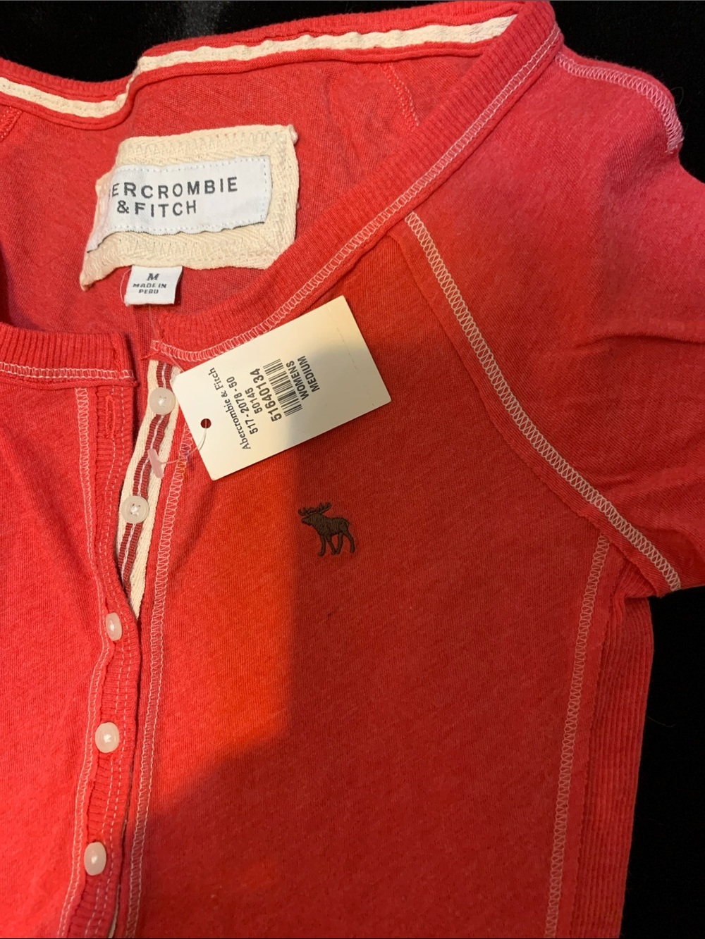 Abercrombie & Fitch Red Short-Sleeve Henley - Picture 2 of 3